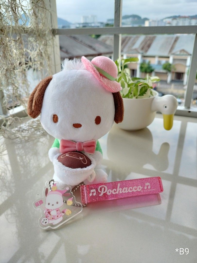 Sanrio Pochacco plush toy+ Pochacco Acrylic charm, Babies & Kids, Going ...