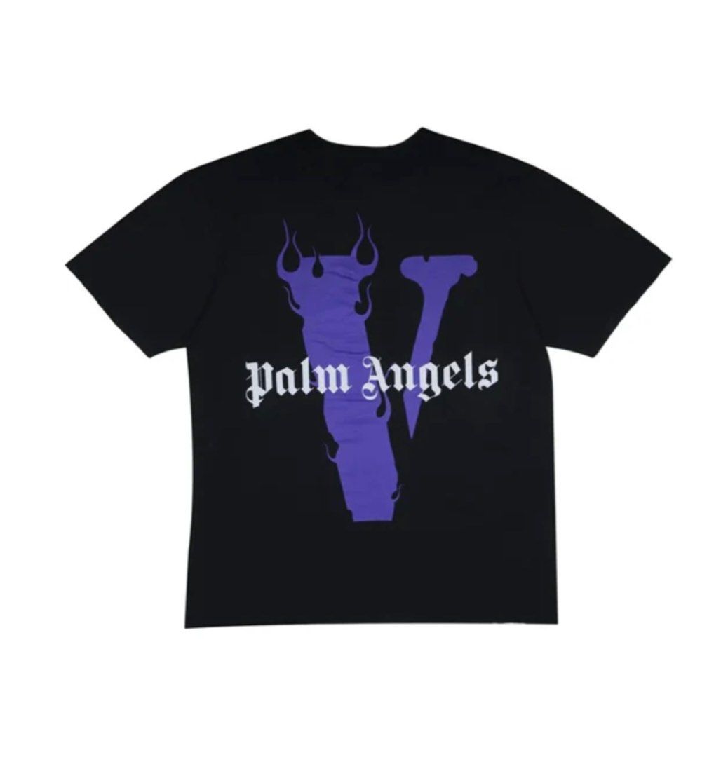 S L XL Palm Angels x Vlone Black Purple T Shirt Tee Top T Shirt Men s Fashion Tops Sets Tshirts Polo Shirts on Carousell