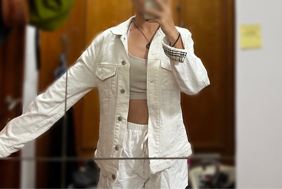 Burberry white denim jacket shop