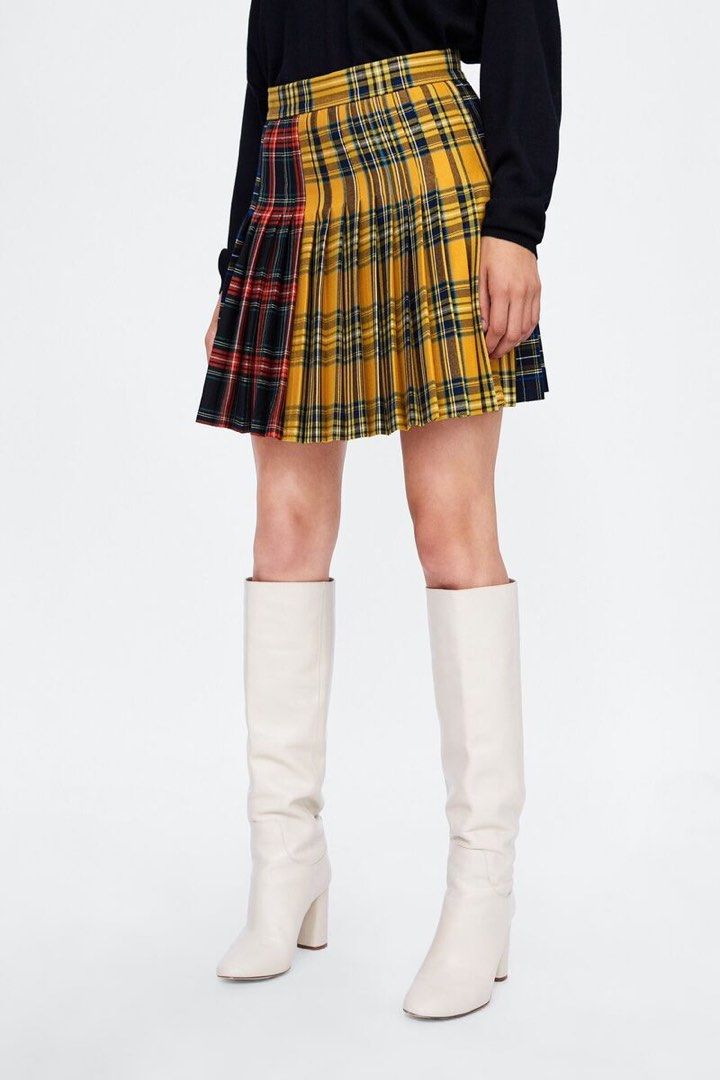 Yellow plaid skirt zara outlet