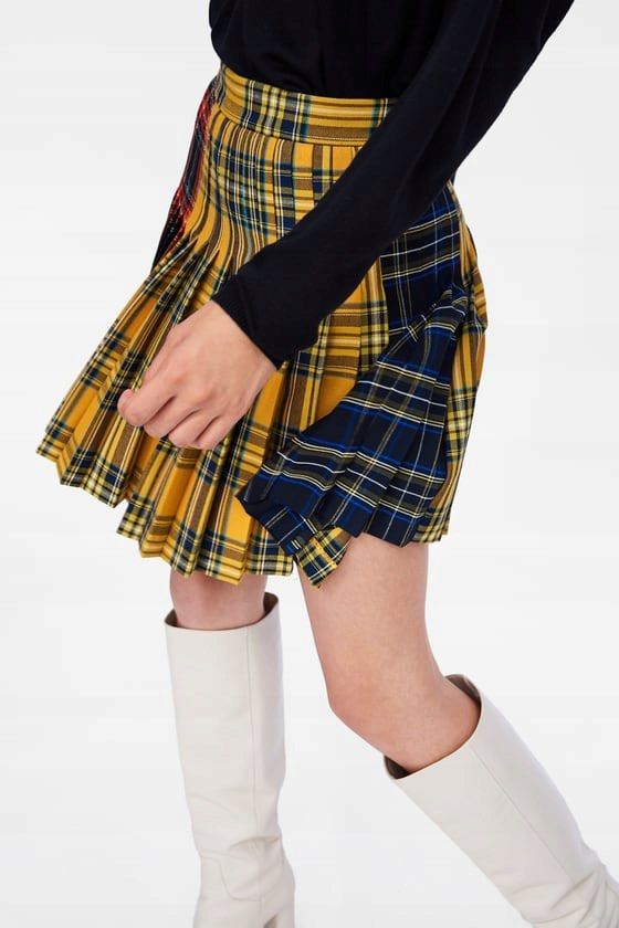 Yellow plaid skirt zara cheap