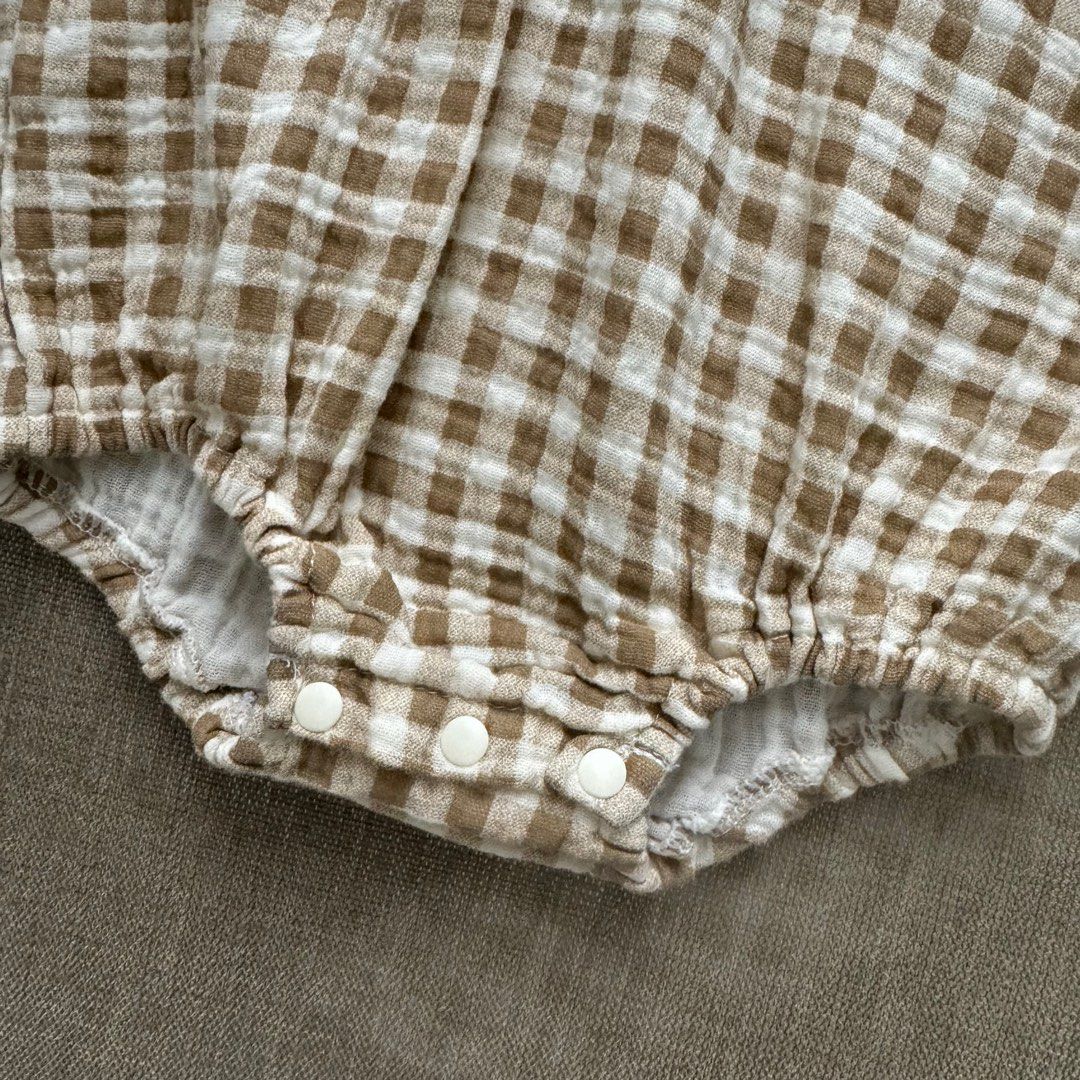 9-12m Brown Baby Romper (Category: Babies & Kids Fashion) located in Pasig City. Submitted by speciallyselected (Listing ID 1325990746, Image 2). Description: No brand. Muslin fabric. Very soft Size is 66 but runs big. .