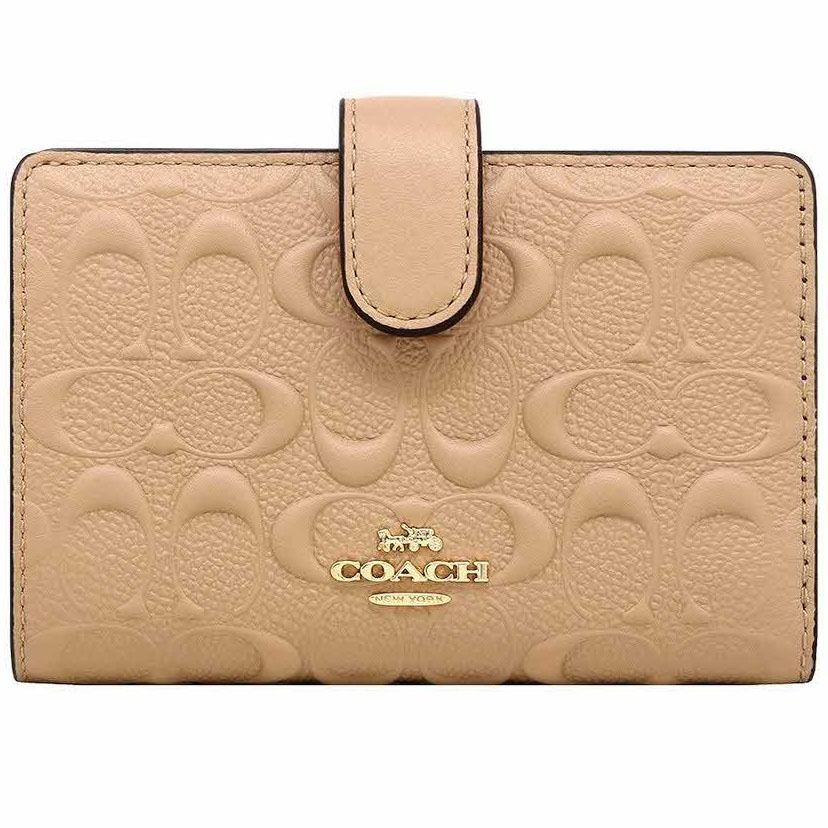 Authentic Coach Medium Wallet Medium Corner Zip Wallet In Signature Leather Beechwood Nude Beige F67565 New With Defect