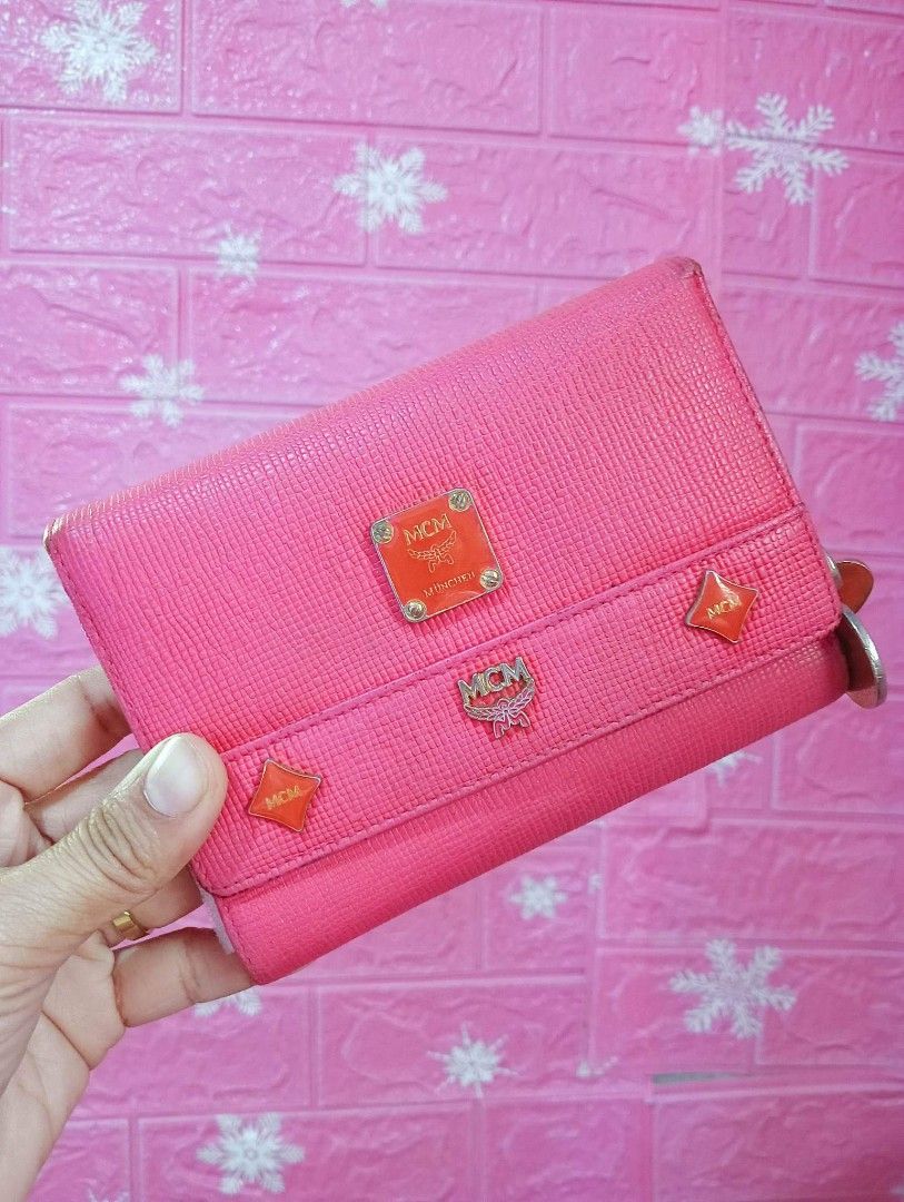 Authentic MCM Hot Pink Trifold Wallet