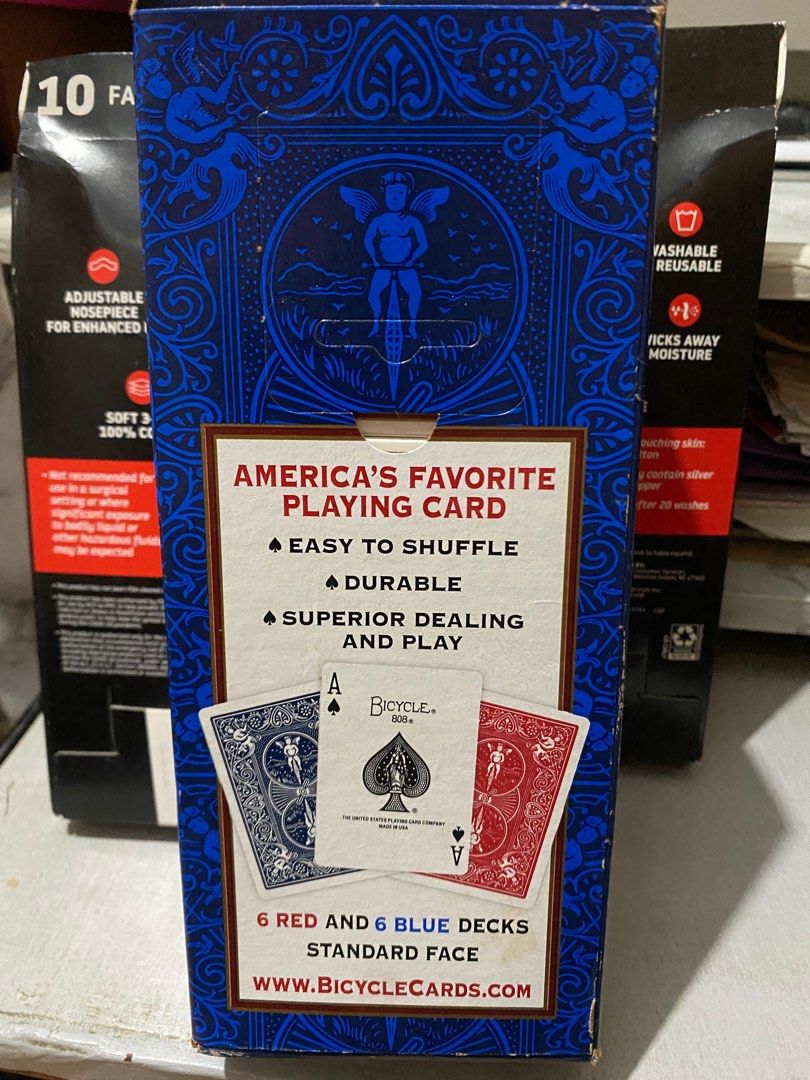 Bicycle playing cards - available in blue and red (Category: Board Games & Puzzles) located in Makati City. Submitted by basicsndeclutter (Listing ID 1326018659, Image 3). Description: Bicycle playing cards. Made in the USA. Php200 each. 12pcs available - 6 blue and 6 red..