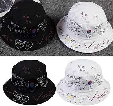 Fishing Hats Unisex Cotton Bucket Hat Foldable Graffiti Hip Pop Hat Sun Hat Beach Leisure Hat for Hiking Camping Travel Fishing