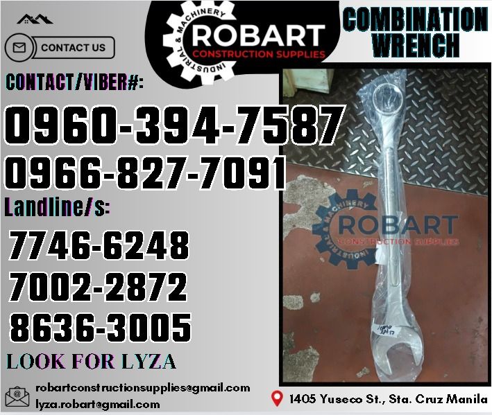Hans Combination Wrench (Category: Construction Tools & Equipment) located in Manila. Submitted by lyzarobart1999 (Listing ID 1326063043, Image 1). Description: Combination Wrench Size: 60mm Brand: Hans 𝑹𝑶𝑩𝑨𝑹𝑻 𝑪𝑶𝑵𝑺𝑻𝑹𝑼𝑪𝑻𝑰𝑶𝑵 𝑺𝑼𝑷𝑷𝑳𝑰𝑬𝑺 𝒪𝒻𝒻𝒾𝒸𝑒 𝒜𝒹𝒹𝓇𝑒𝓈𝓈: 𝟣𝟦𝟢𝟧 𝒴𝓊𝓈𝑒𝒸𝑜 𝒮𝓉. 𝒮𝓉𝒶 𝒞𝓇𝓊𝓏 𝑀𝒶𝓃𝒾𝓁𝒶 ꜱᴇɴᴅ ᴜꜱ ᴍᴇꜱꜱᴀɢᴇ ꜰᴏʀ ɪɴQᴜɪʀɪᴇꜱ ‼️ ‼️ ɢʟᴏʙᴇ: (0966-827-7091) ꜱᴍʀᴛ - (0960-394-7587) ᴠɪʙʀ - (0960-394-7587) ʟ