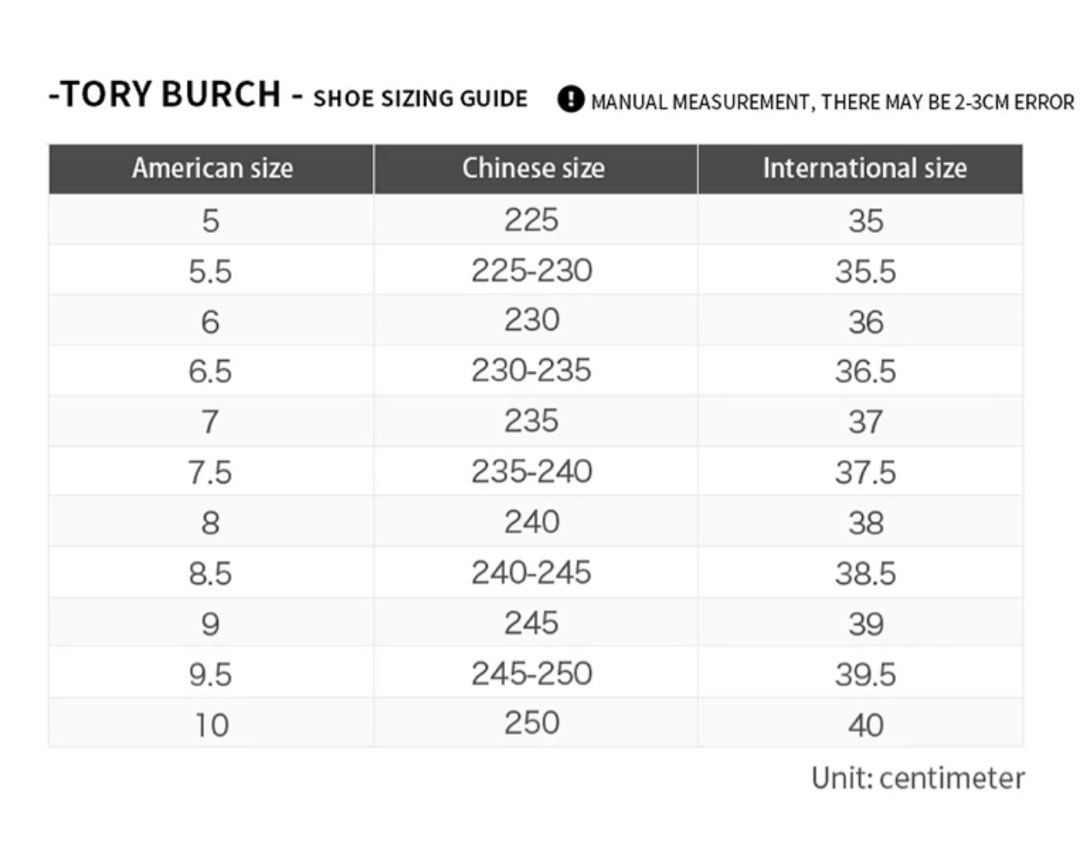 Tory burch shoe size in inches deals