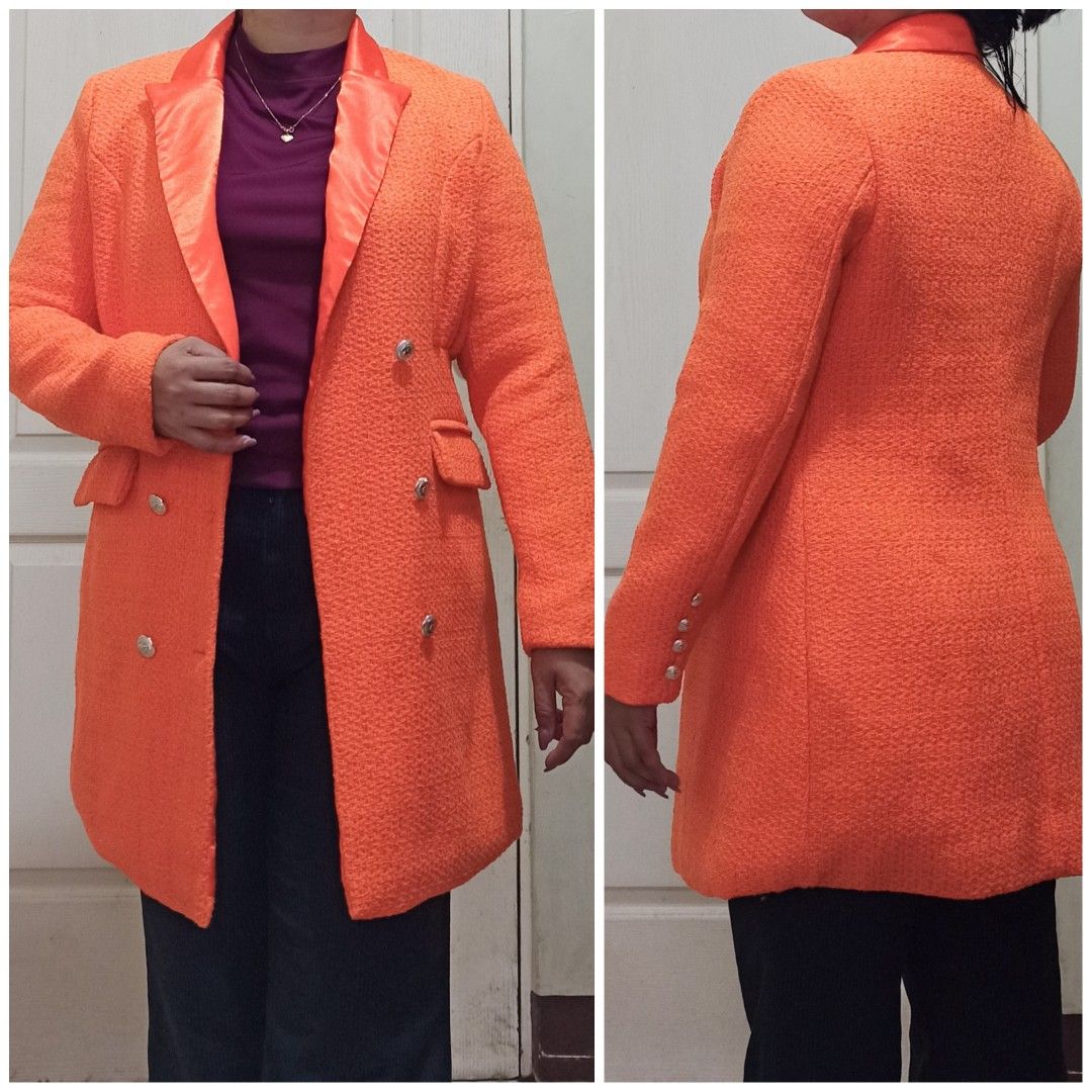 NEON ORANGE TWEED LONG BLAZER DRESS PRELOVED
