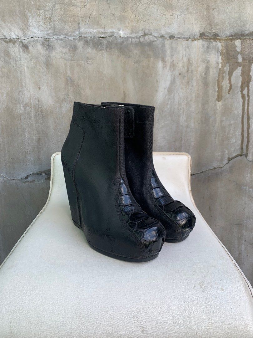 Rick Owens RUNWAY 1 1 Reverse Leather Croc Platform Wedge Boots Women s Fashion Footwear Boots on Carousell