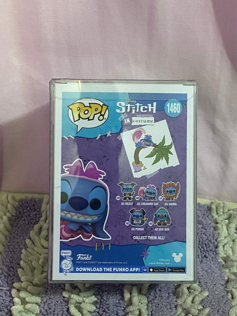 Stitch as Cheshire Cat (1460) (Category: Designer & Blind Box Toys) located in Quezon City. Submitted by kay0821 (Listing ID 1326109172, Image 3). Description: FUNKO POP! Stitch in costume (1460) as Cheshire Cat Condition: 10/10 Good as new w/ FREE Boss protective case! 850PHP only Payment method: Gcash Maya BDO Bank Transfer Shipping method: LALAMOVE GRAB EXPRESS LBC J&T.