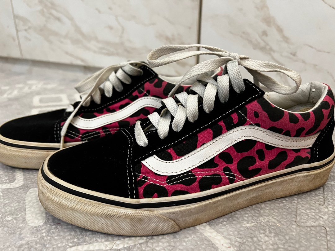 Vans Old Skool Leopard Pink Black Women s Fashion Footwear Sneakers on Carousell