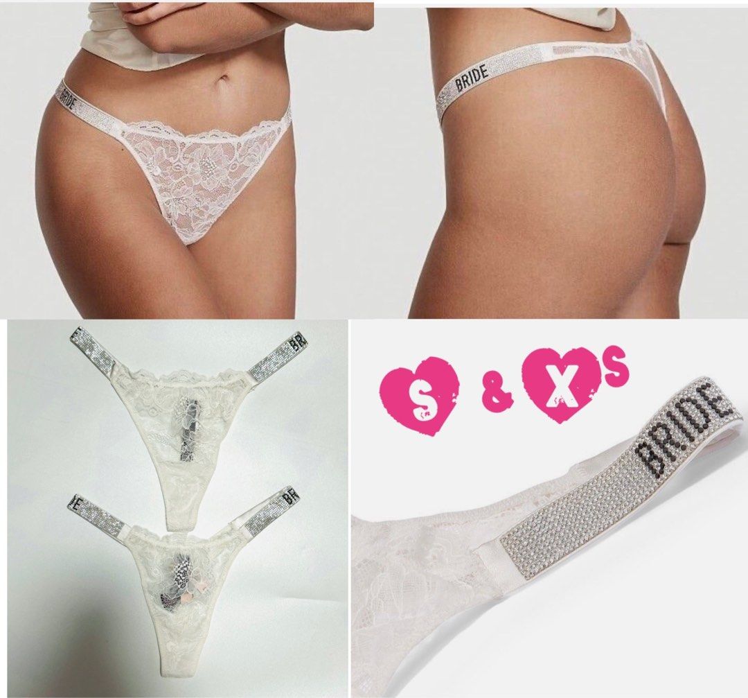 Offer Victoria Secret Bridal Lace Shine Strap Thong Panty Women s Fashion New Undergarments Loungewear on Carousell