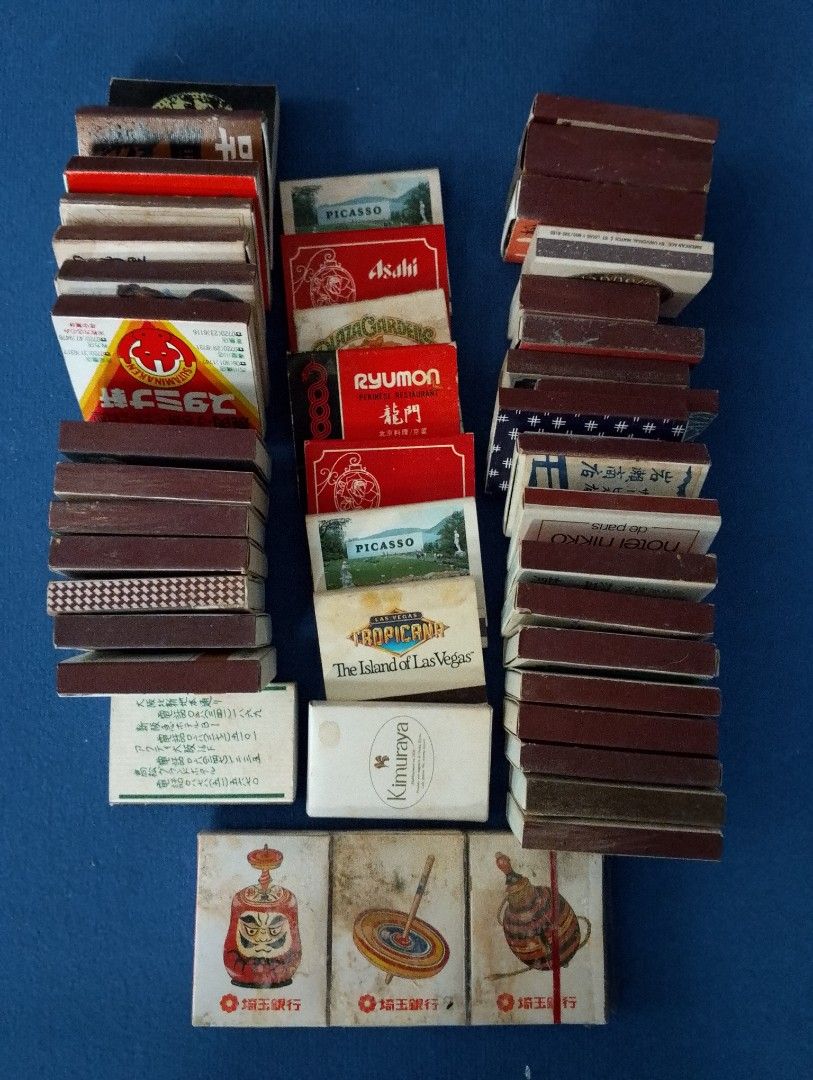 Vintage Match Boxes with Sticks For Collection (Category: Vintage Collectibles) located in Binangonan. Submitted by stufflikedat (Listing ID 1326059929, Image 1). Description: Lot of 45 pieces of mostly Japanese match boxes with matchsticks made of wood, some are still unused and some are for collection only since match heads have started pulverizing but match box strikers are still usable, take all for 600 + shipping.