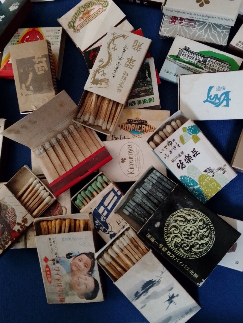 Vintage Match Boxes with Sticks For Collection (Category: Vintage Collectibles) located in Binangonan. Submitted by stufflikedat (Listing ID 1326059929, Image 3). Description: Lot of 45 pieces of mostly Japanese match boxes with matchsticks made of wood, some are still unused and some are for collection only since match heads have started pulverizing but match box strikers are still usable, take all for 600 + shipping.