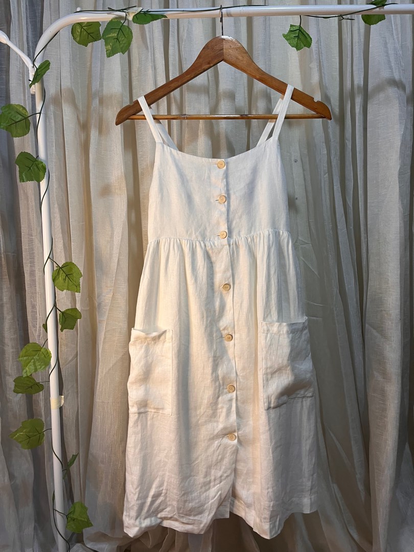 Zara White Button Down Linen Dress Women s Fashion Dresses Sets Dresses on Carousell