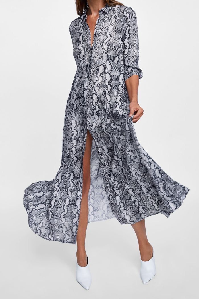 Zara spain snake print button through split front slit maxi dress size XS Women s Fashion Dresses Sets Dresses on Carousell