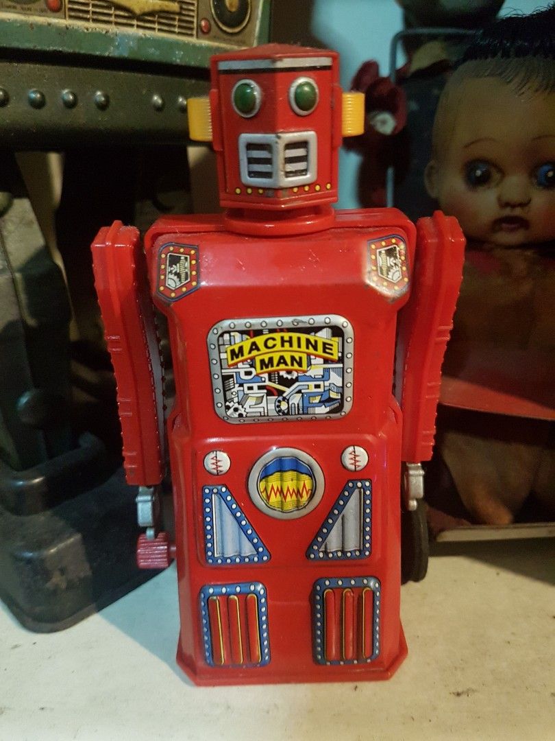 1997 JAPAN TIN TOY ROBOT WIND-UP MACHINE MAN GANG OF FIVE WORKING ...