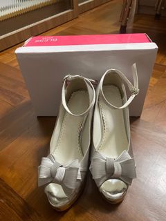 銀色露趾蝴蝶結高跟鞋 婚紗鞋 晚裝鞋629757747760651117