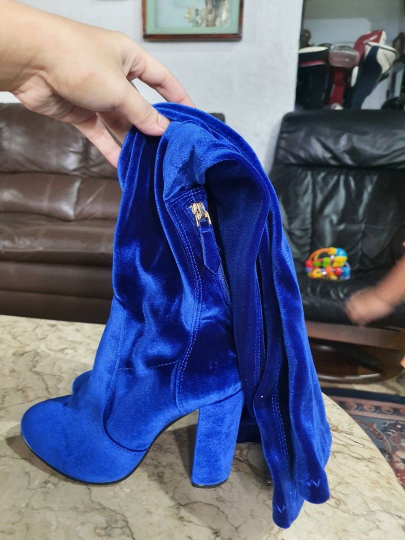 Aquazzura blue velvet boots online