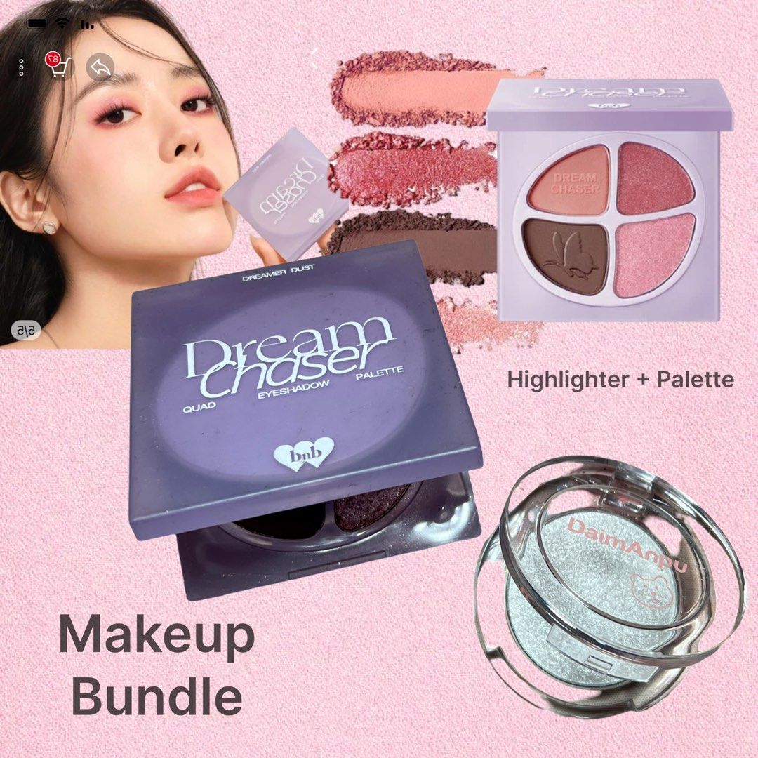 Barenbliss Eyeshadow Palette & DiamAnpu Highlighter Bundle (Category: Makeup) located in Makati City. Submitted by lovesomeph (Listing ID 1326238088, Image 1). Description: ~take both (barenbliss eyeshadow palette & highlighter) for ₱300 only. ~barenbliss: only used twice. Highlighter is good as new (just swatched) ~rfs: too many makeup ~msg for more info Barenbliss exp 2026 Highlighter: opened only last month .