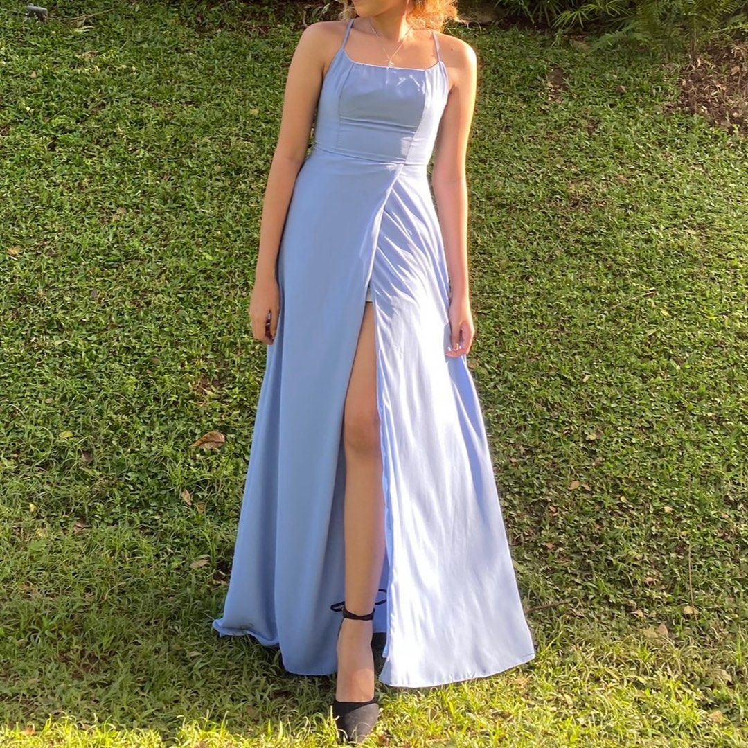 Blue long dress with slit (Category: Dresses) located in Santa Cruz. Submitted by jijithecat (Listing ID 1326254708, Image 1). Description: Only used once as a bridesmaid dress.