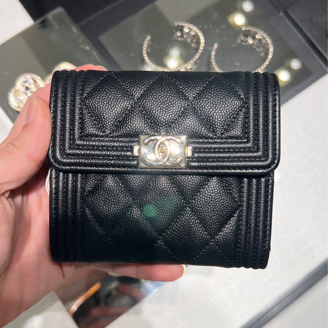 CHANEL Black Caviar GHW Leather Boy Compact Wallet 100 AUTHENTIC BRAND NEW A80734