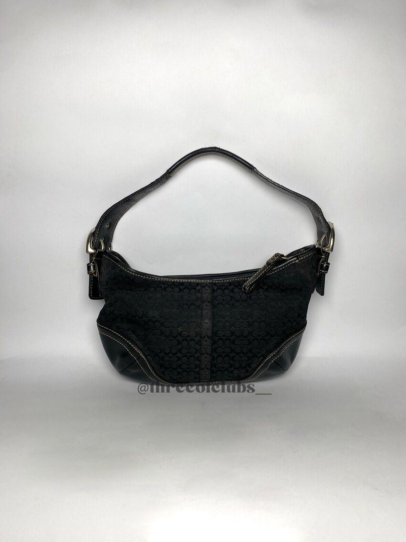 Coach Small Hobo Black Shoulder Bag (Category: Luxury Bags & Wallets) located in Quezon City. Submitted by threeofclubs__ (Listing ID 1326309707, Image 1). Description: Very good condition 100% GA Clean black body Clean interior No rubs No cracks No stains Patched some parts on the handle Normal signs of usage always double check and zoom photos Aproximate dimensions: 10.0” L x 6.0” H ♣ 1 day reservation only. ♣ Please manage your expectations wh