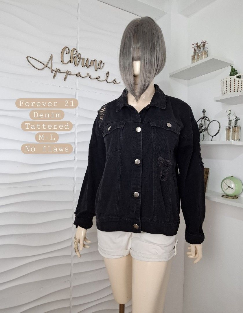 Forever 21 Denim Jacket Tattered Women s Fashion Coats Jackets and Outerwear on Carousell