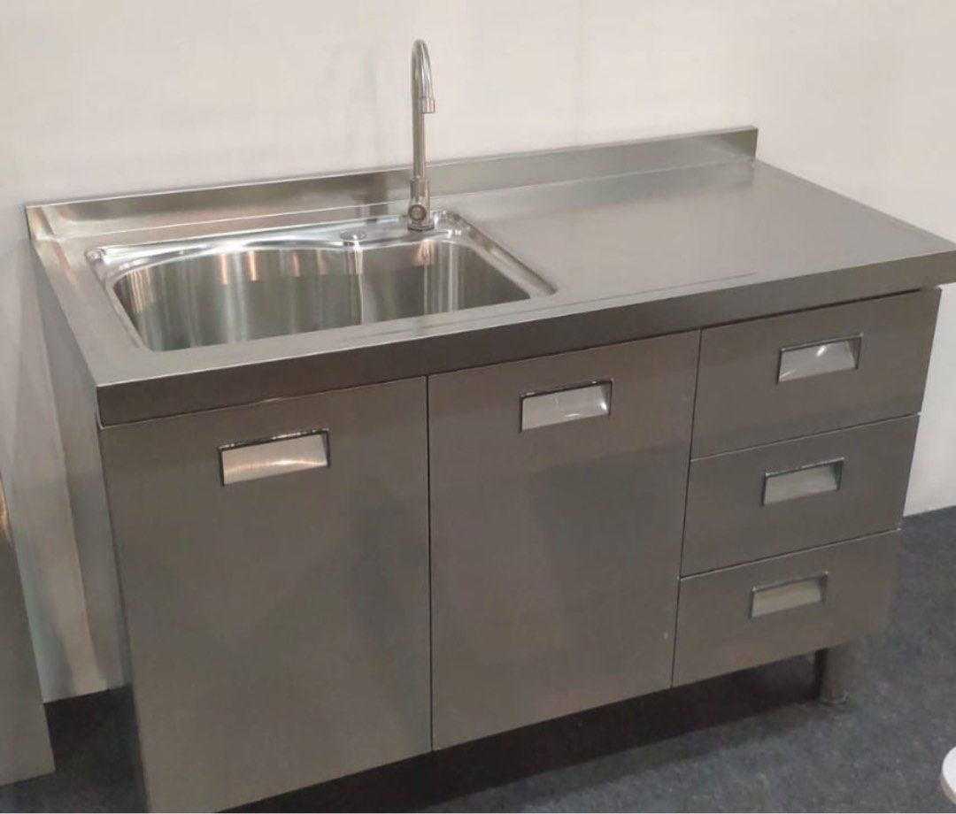 Kitchen stainless steel 4 door wth sink, Furniture & Home