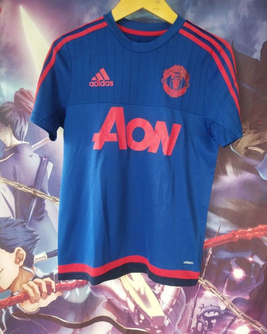 Manchester United x Adidas Blue Jersey Football Tees Kaos Tshirt