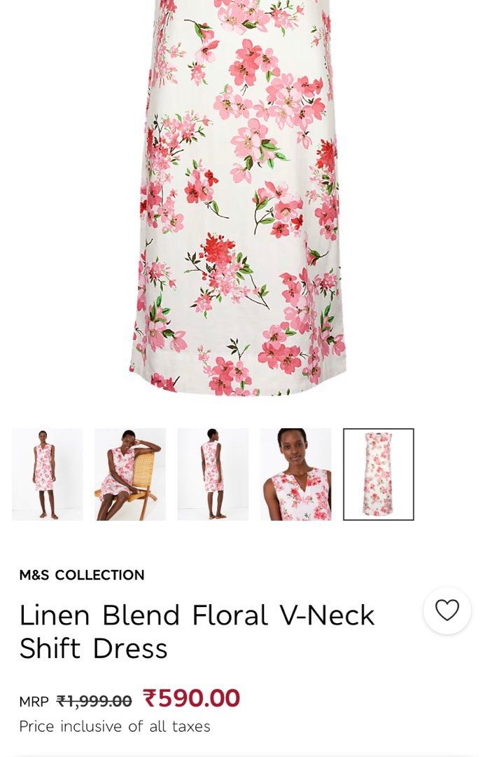 M S Linen Blend Floral V Neck Shift Dress