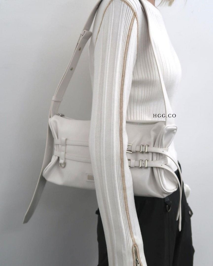 Matin Kim Double Belted Strap Mini Bag (black / ivory / dark brown