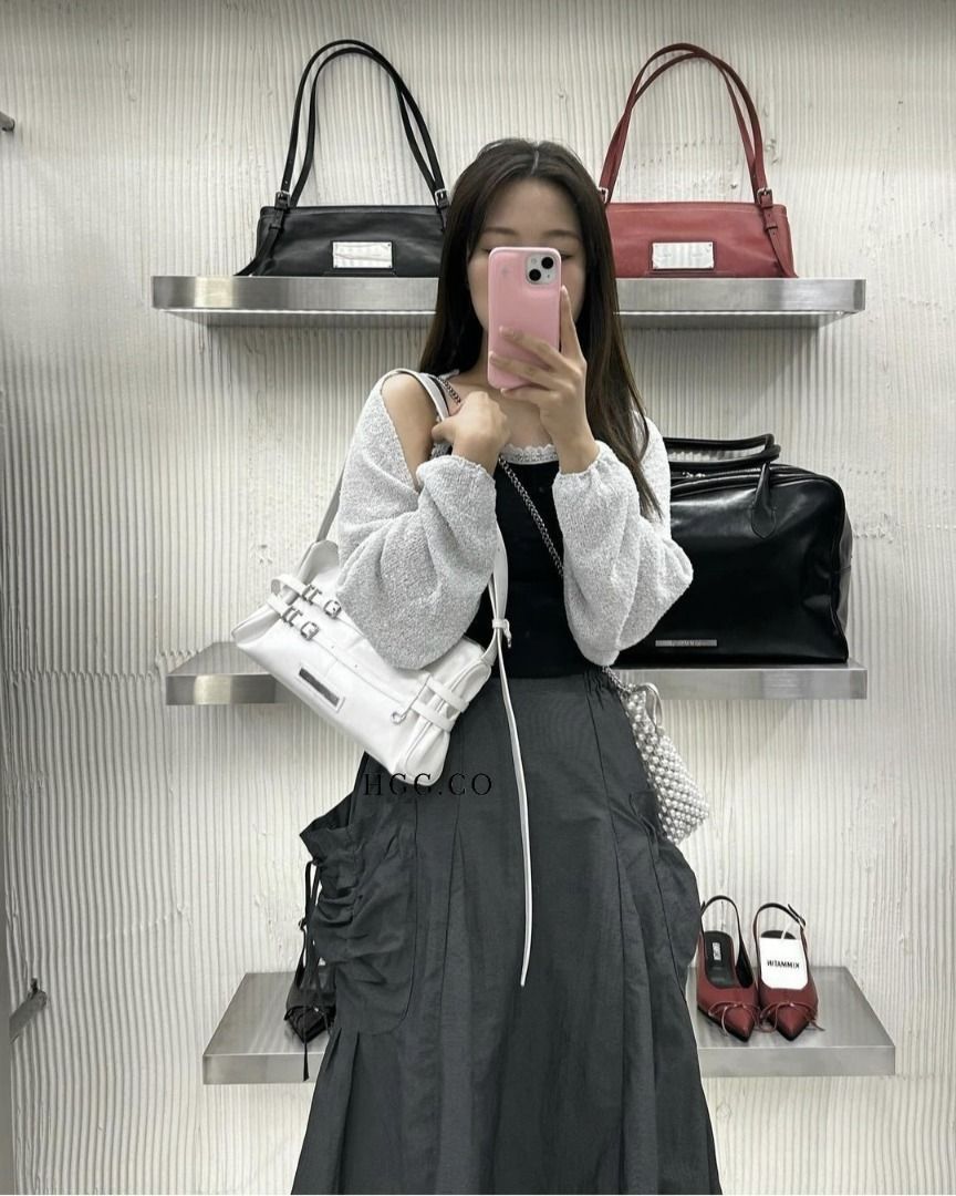 Matin Kim Double Belted Strap Mini Bag (black / ivory / dark brown