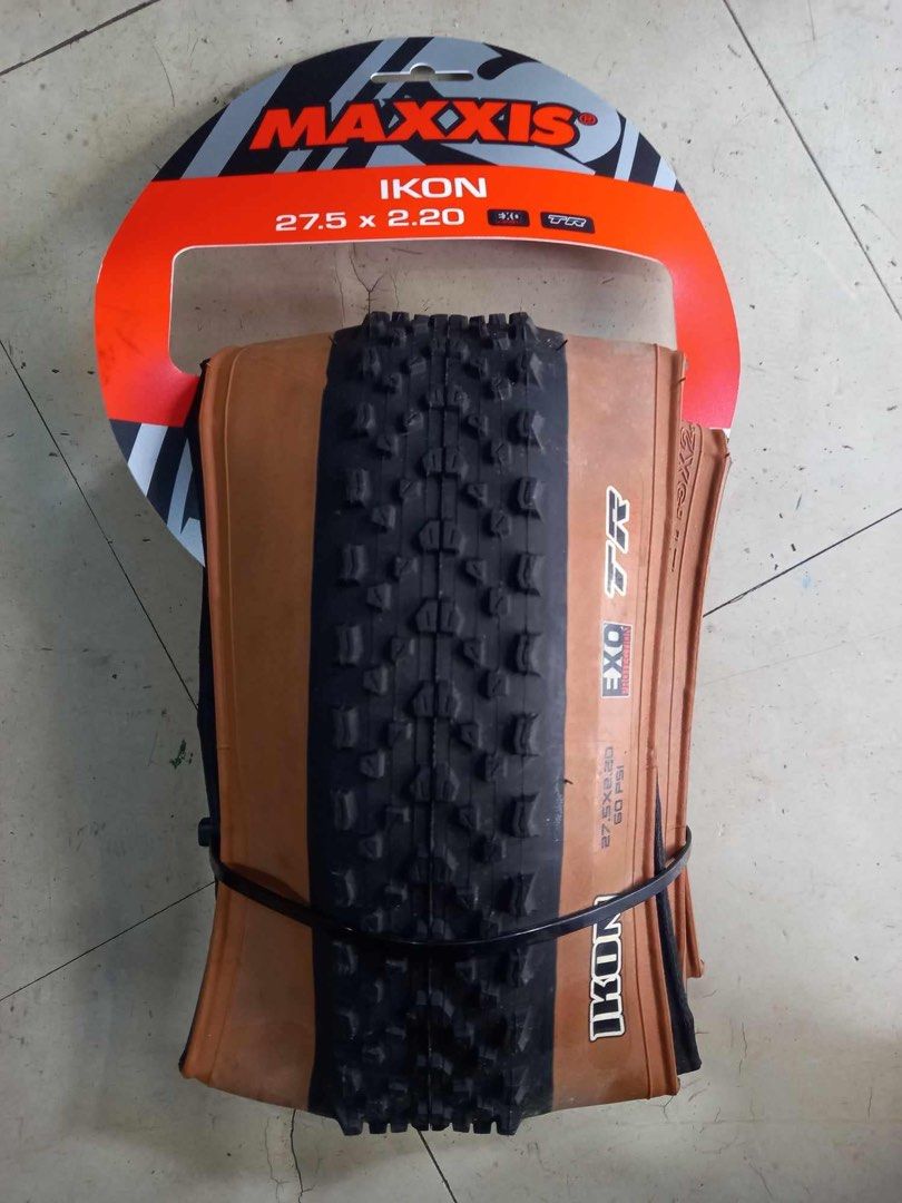 Maxxis folded tire (Category: Bicycles) located in Makati City. Submitted by pattyo424 (Listing ID 1326217334, Image 2). Description: LIMITED OFFER!! On sale ORIGINAL MAXXIS! 27.5x 2.20 IKON MAXXIS GUM WALL 27.5x 2.10 CROSSMARK MAXXIS BLACK Php 1200 per piece🚴.