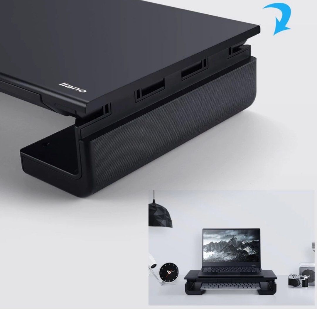 Monitor Stand Riser (Category: Other Accessories) located in Singapore. Submitted by twistoffate (Listing ID 1326179907, Image 2). Description: Almost new condition Can hold up to 50kg Foldable legs to adjust height and length Has in built phone stand and small drawer tray.