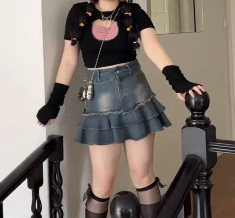 Ruffle Denim Skirt, Women's Fashion, Bottoms, Skirts on Carousell