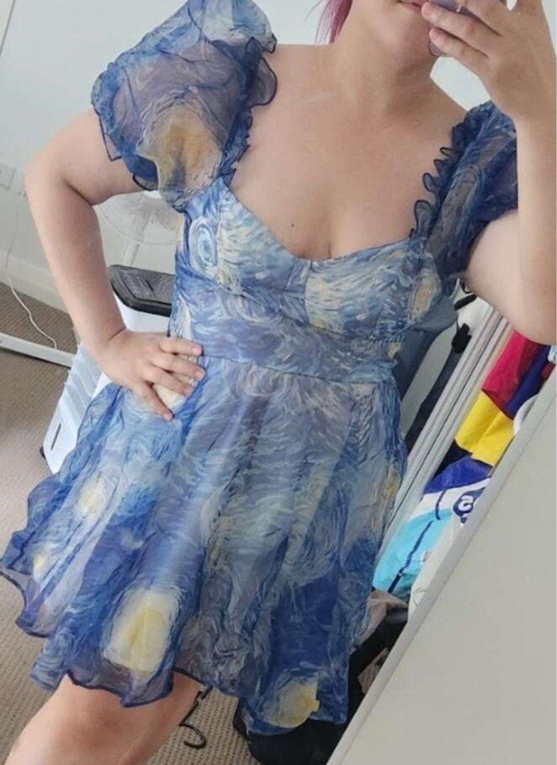 shein blue chiffon balloon dress (Category: Dresses) located in Quezon City. Submitted by beebee05_15 (Listing ID 1326253472, Image 3). Description: super nice nkk sexy xxl size malaki sya.