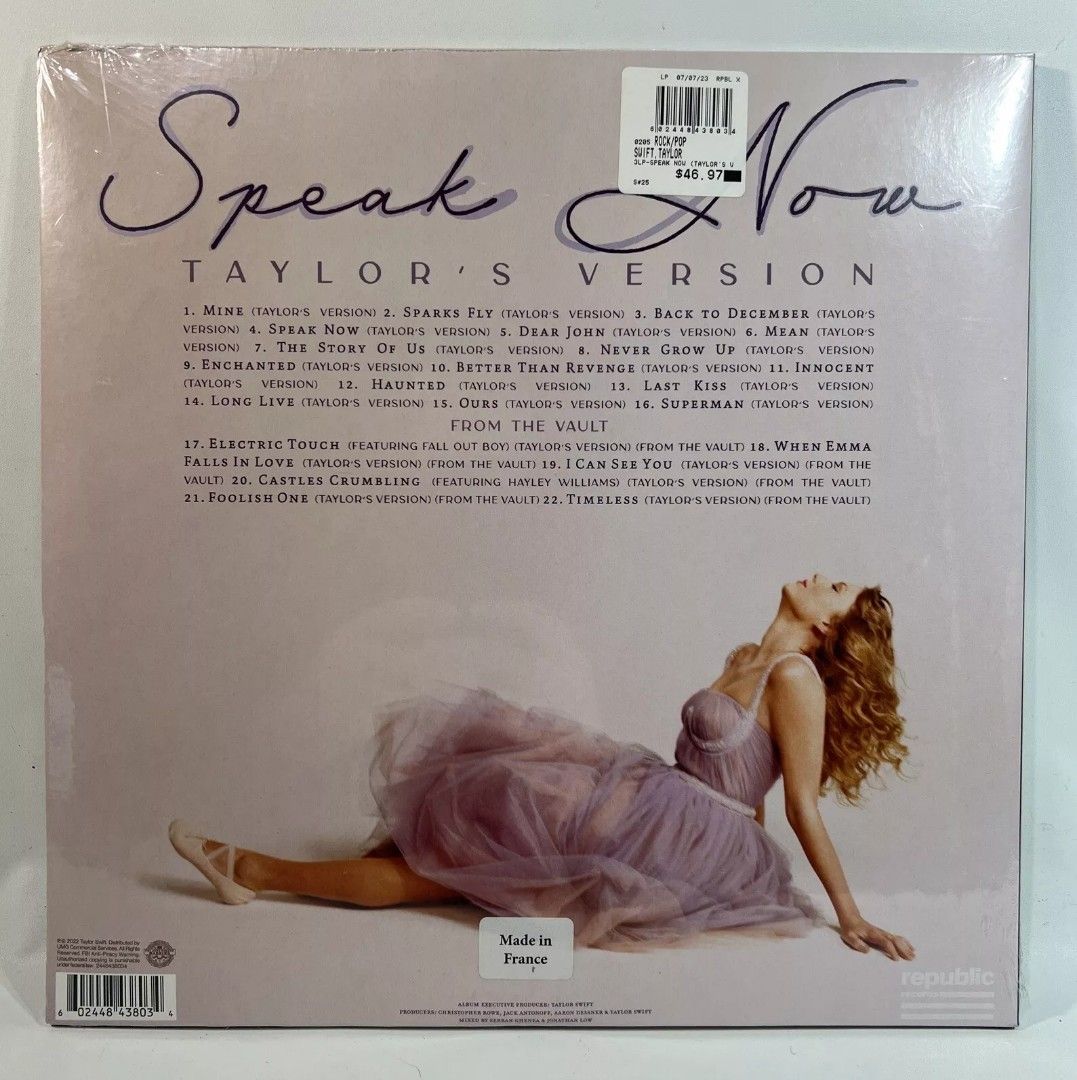 Taylor Swift – Speak Now (Taylor's Version)Violet Marbled Vinyl (Category: Vinyls) located in Manila. Submitted by jhenaloymerchandise (Listing ID 1326218754, Image 2). Description: Taylor Swift – Speak Now (Taylor's Version)3LP Violet Marbled Vinyl = ₱6,500 brand new sealed made in France.