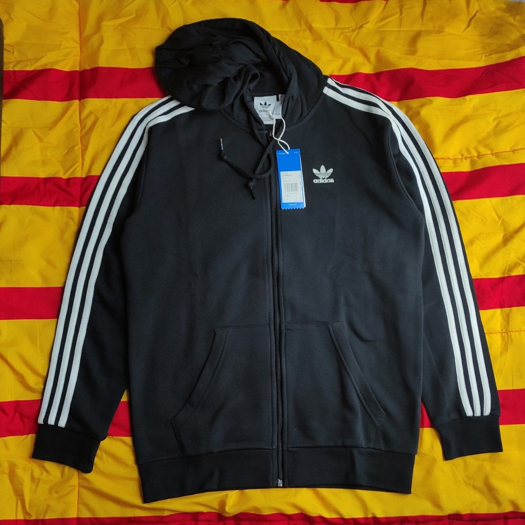 Track Top adidas Originals 3 Stripes Zip Hoodie Black DV1551 Fesyen Pria Pakaian Baju Luaran di Carousell