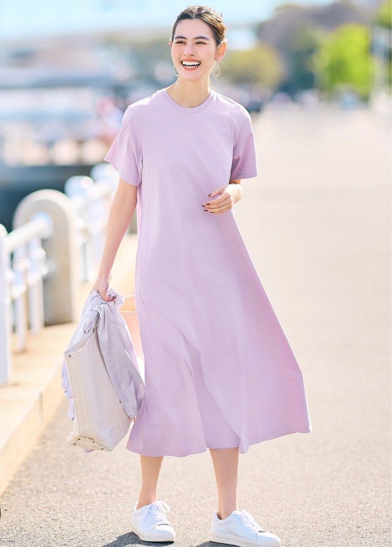 uniqlo purple dress UNIQLO U Cotton Long Sleeve Shirt Dress in Light Purple Lavender Size Large L
