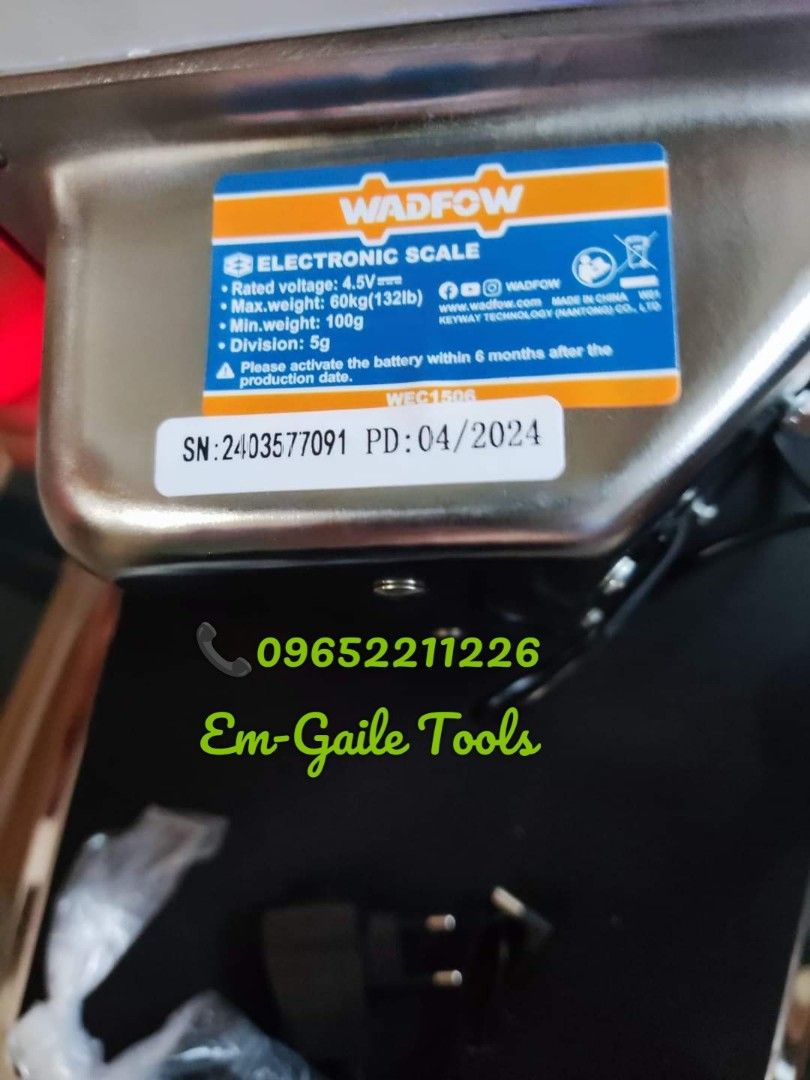WADFOW 60kgs. Digital Platform Electronic Scale (Category: Industrial Equipment) located in Caloocan City. Submitted by emgaile (Listing ID 1326199363, Image 3). Description: WADFOW 60kgs. Digital Platform Electronic Scale Platform size : 30x34cm. Height from floor to digital board stand : 30cm. Available for store pick-up or delivery nationwide. Contact us for faster transaction. TO GOD BE THE GLORY!.