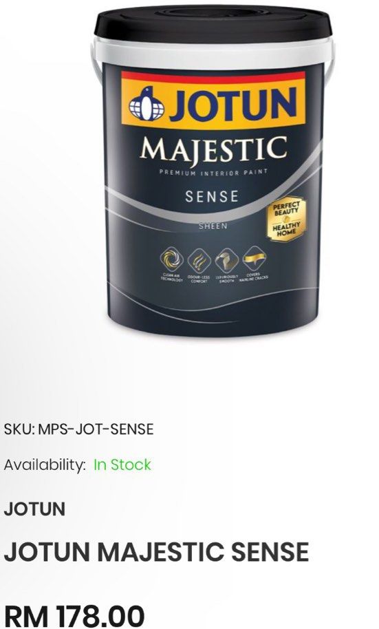 Wall Interior Paint Painting Jotun Majestic Sense Sheen 10580 (Soft