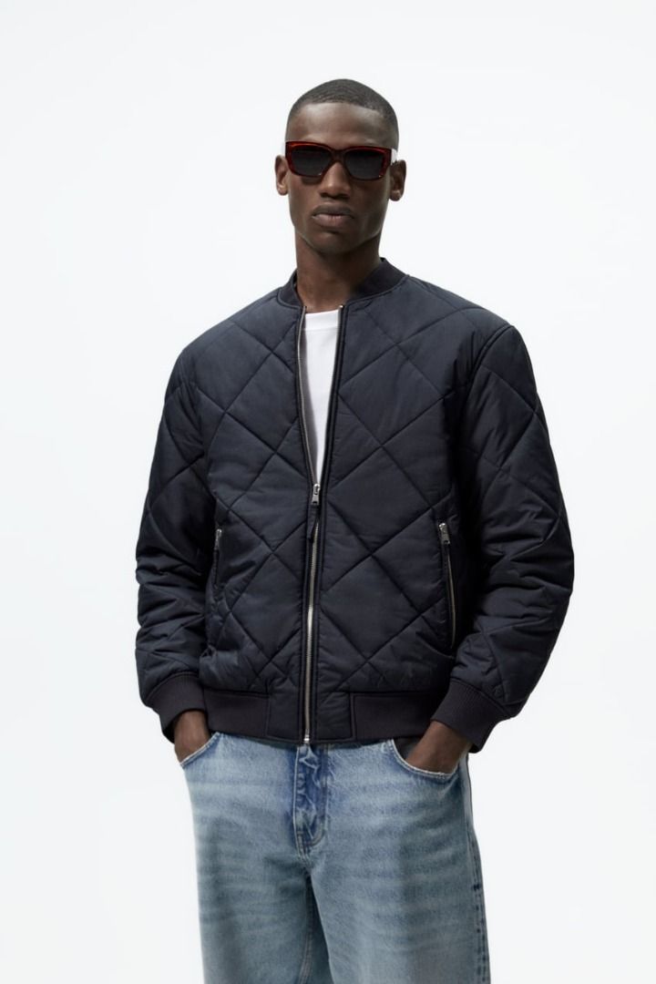 ZARA Men s Padded Diamond Quilted Bomber Jacket Black Size Small 38 Men s Fashion Coats Jackets and Outerwear on Carousell