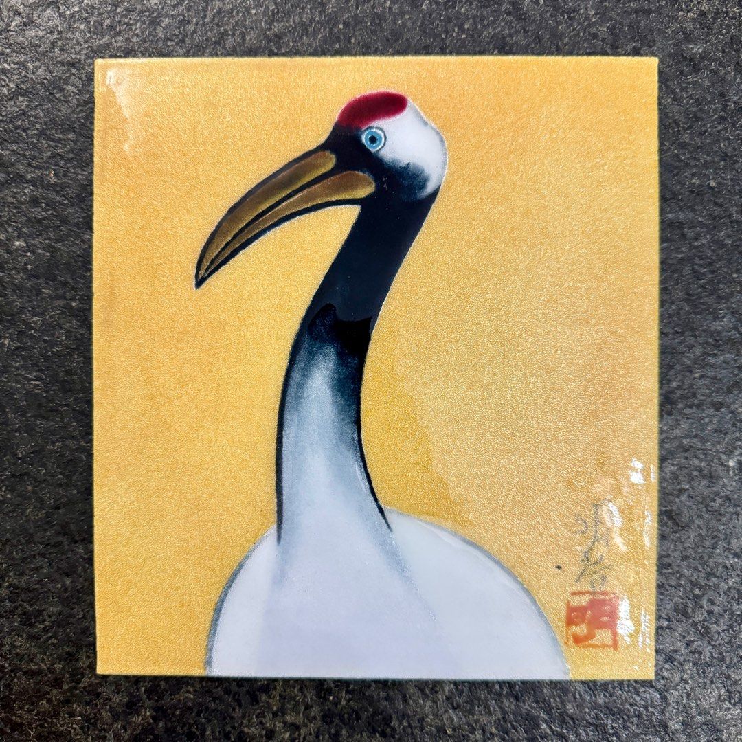 文化勲章　橋本明治「鶴」七宝焼　安藤七宝店謹製 00894PP 《藏品》日本安藤七寳店𧫴製文化勲章受章者橋本明治（1904