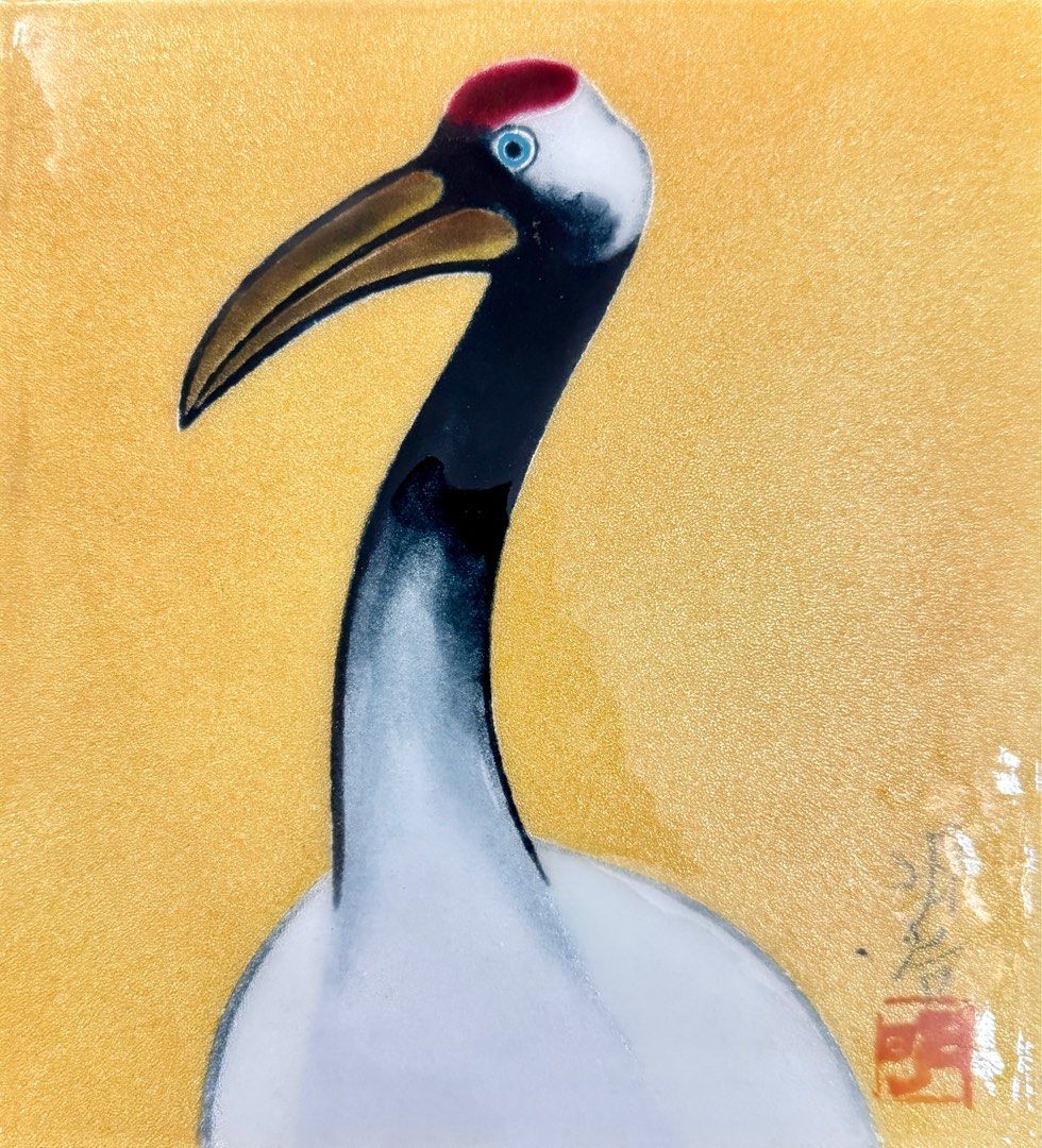 文化勲章　橋本明治「鶴」七宝焼　安藤七宝店謹製 00894PP 《藏品》日本安藤七寳店𧫴製文化勲章受章者橋本明治（1904