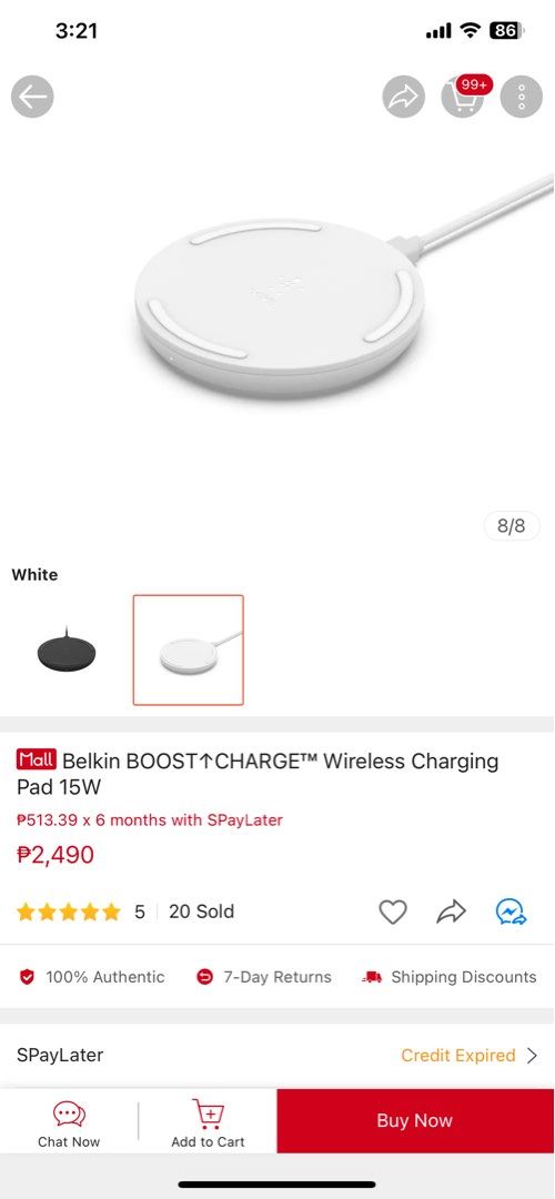 Belkin Wireless Charger (Category: Chargers) located in Pasig City. Submitted by prelovedbyanieee (Listing ID 1326466563, Image 2). Description: .