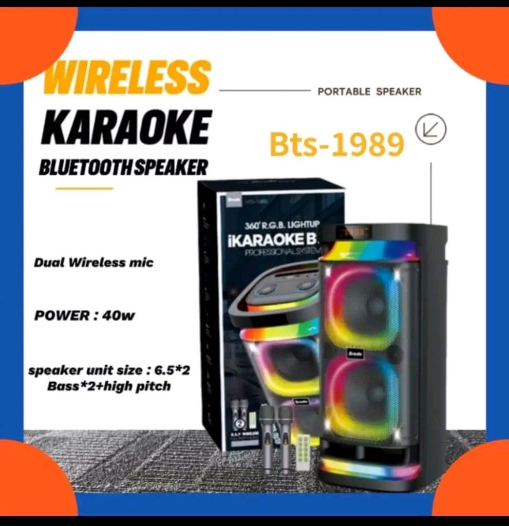 Bluetooth Speaker with Two Wireless Microphone (Category: Soundbars, Speakers & Amplifiers) located in Manila. Submitted by bongsy999mall (Listing ID 1326392131, Image 2). Description: Bluetooth Speaker with Two Wireless Microphone Power: 40W Battery:3000mAh RETAIL PRICE 2900.