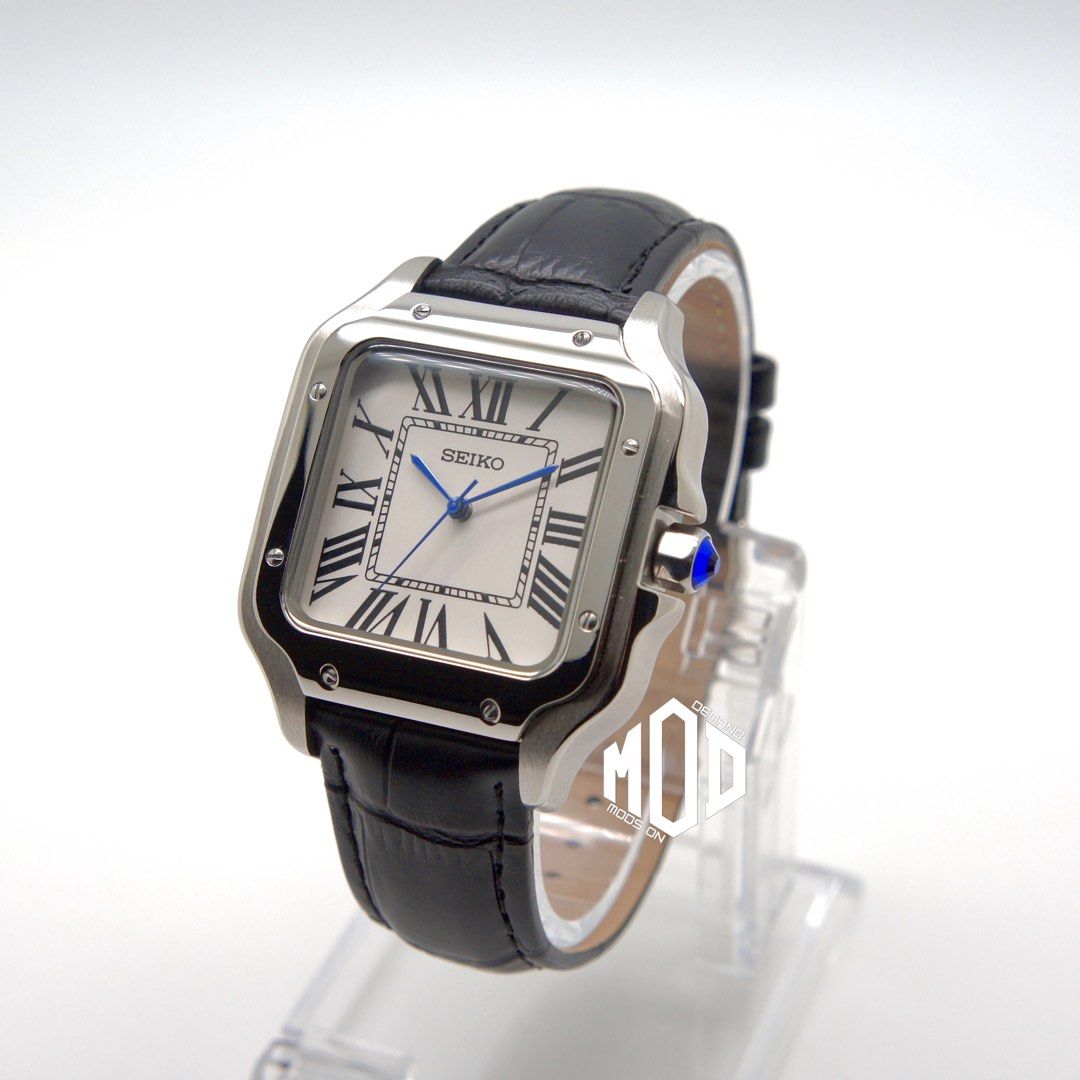 BUILD] Seiko Santos Tank Mod White Dial with Black Leather Strap