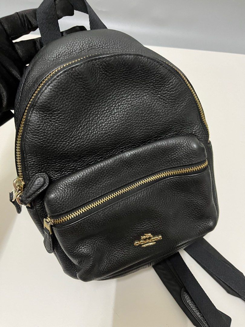 Coach F38263 Mini Charlie Backpack Bag In Pebble Leather Black